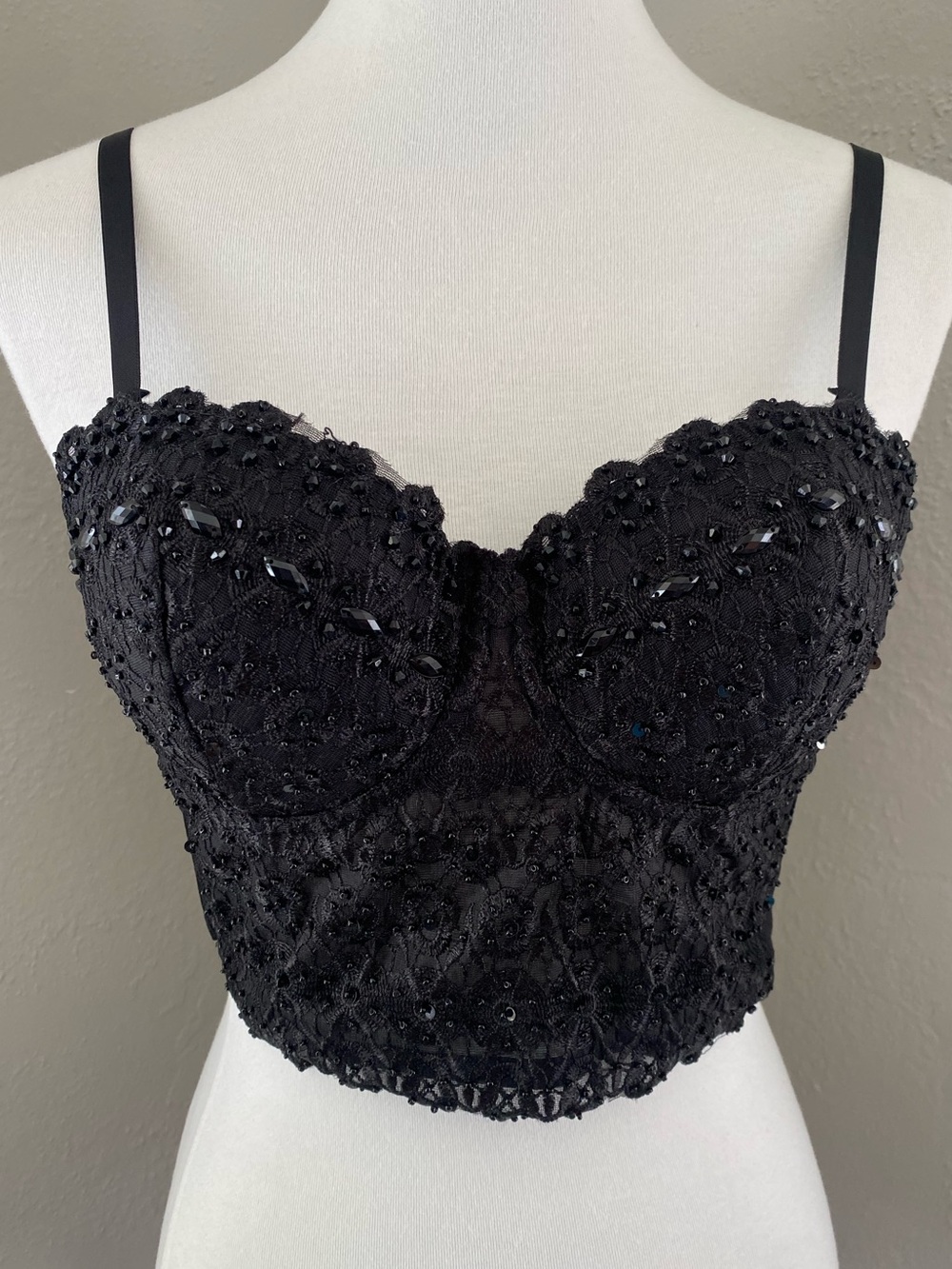 NWT Black Beaded Rhinestone Bustier Corset Top Whimsigoth Glam Festival Romantic